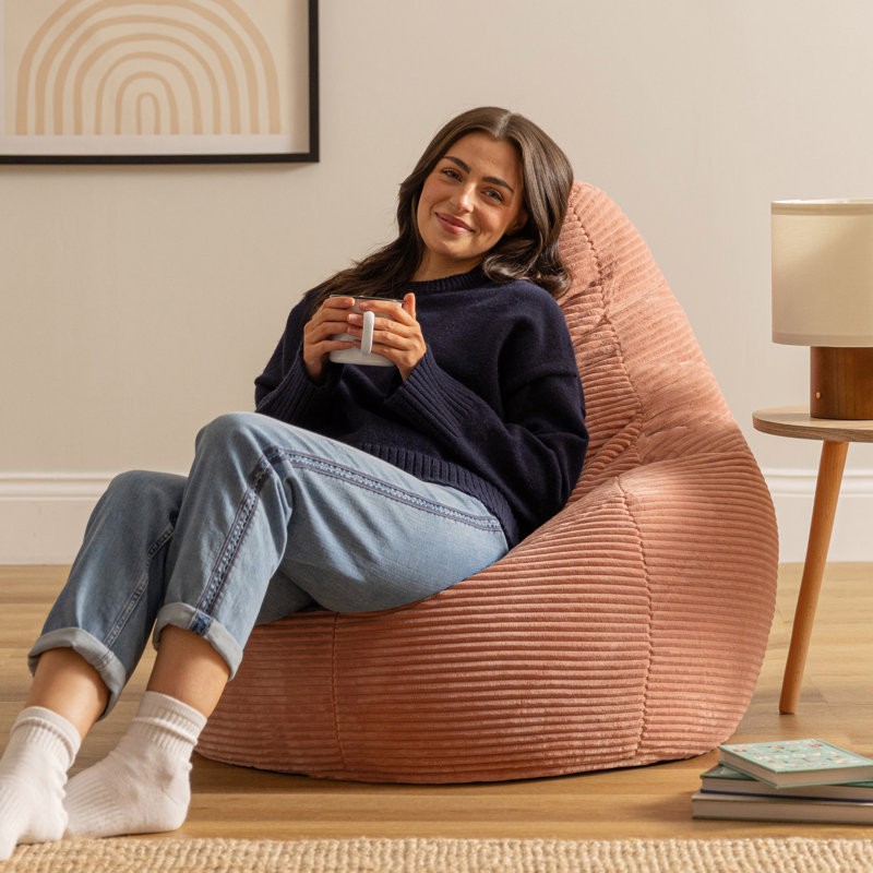 Bean Bag Bazaar Dalton Corduroy Recliner Bean Bag, Pink