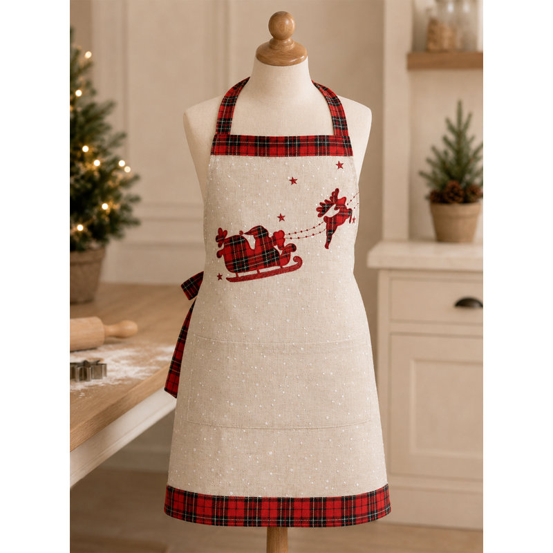 Tablier tartan-père noël avec tablier de rennes, Adulte