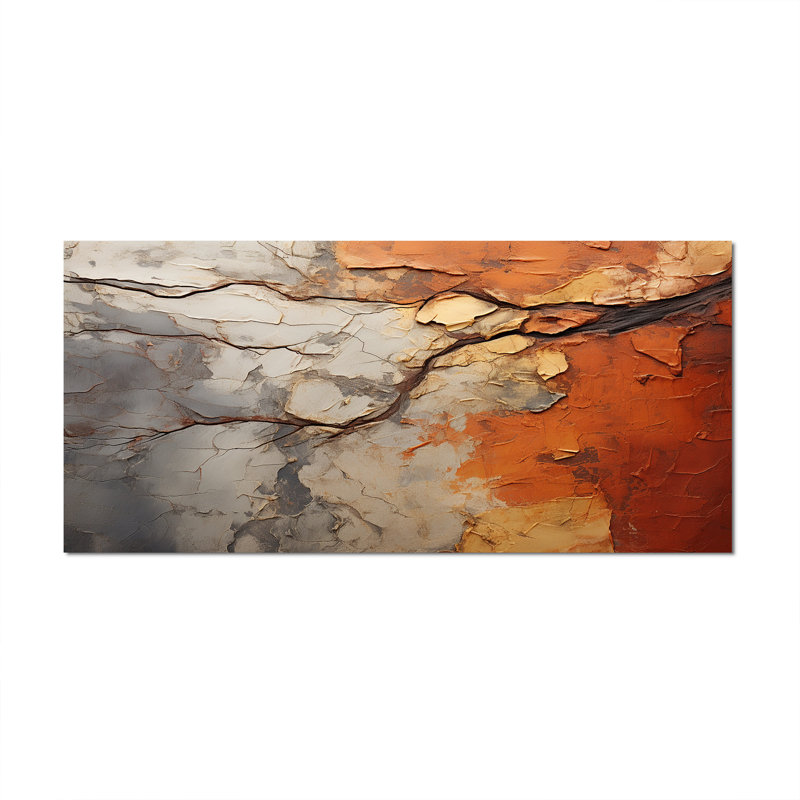 Orange, gris, séquoia abstrait, collage - arbre, séquoia, grand art mural, H 28 po x l 60 po x P 1,5 po