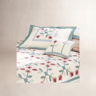 Tulip Garden Blue/Pink/Ivory Cotton Reversible Quilt