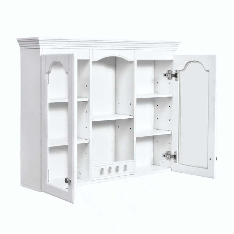 Armoire à pharmacie murale, armoire de salle de bain murale avec 2 portes en verre, armoire de rangement au-dessus de la toilette avec beaucoup de rangement
