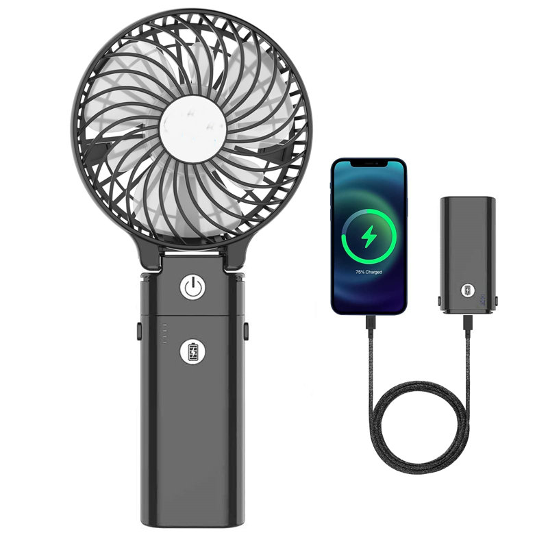 5200mAh Black and Transparent Portable Handheld Fan with Rechargeable Battery