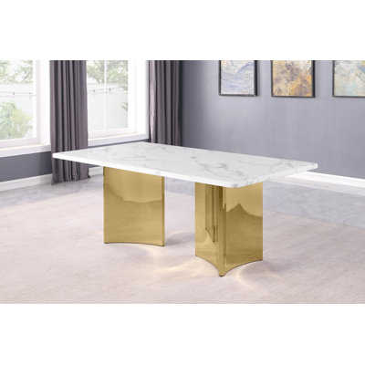 Table de salle à manger en marbre blanc avec base en acier inoxydable