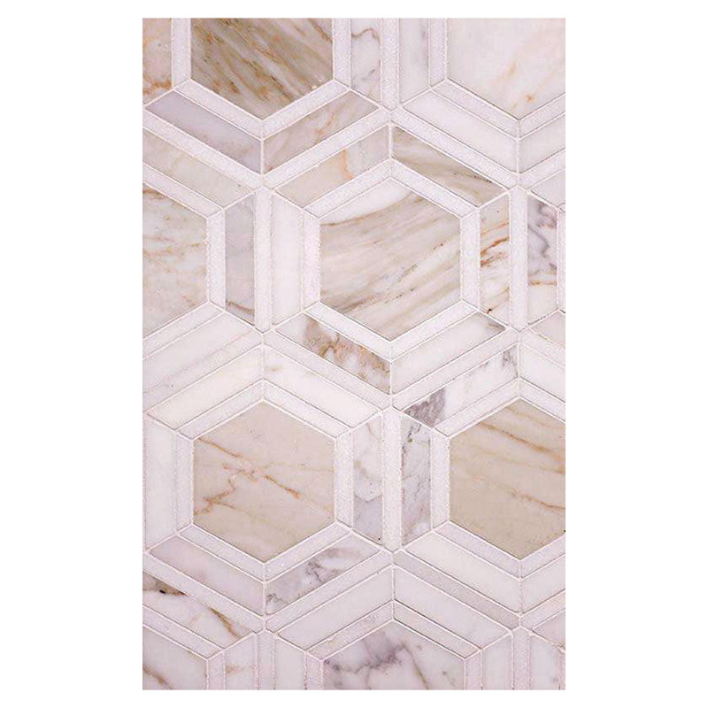 Serena 11x13 White Gray Calacatta Gold, Thassos Mosaic Hexagon Wall and Floor Tile (5.4 sq ft/case) - 5 Pack