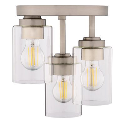 Park Ridge 3-Light 10.5 In. Wide Transitional Cylinder Flush Mount Lighting Fixture, Clear Glass Shade, LED Compatible, For Low Ceilings, Bedroom, Hallway, Kitchen