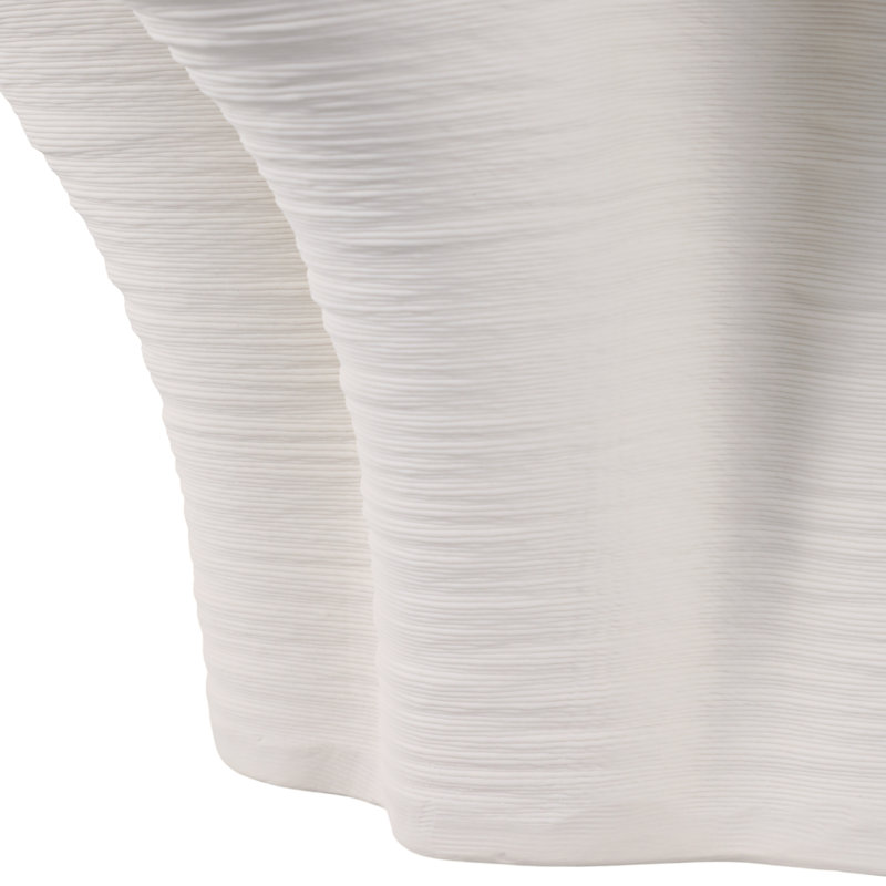Decorative Vase Porcelain Abstract Ruffled Design Sculptural Accent For Home Office Bedroom Or Living Room Display - 8" Ivory
