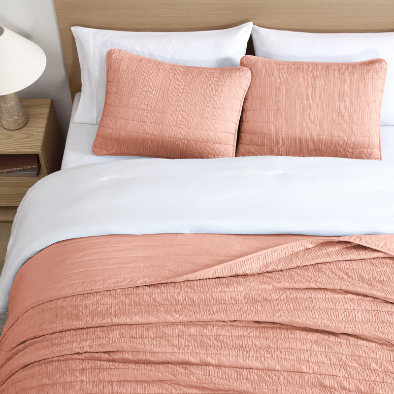 Ensemble de courtepointe en microfibre délavée 3 pièces Swift Home, Courtepointe très grand et 2 très grandes taies, Corail