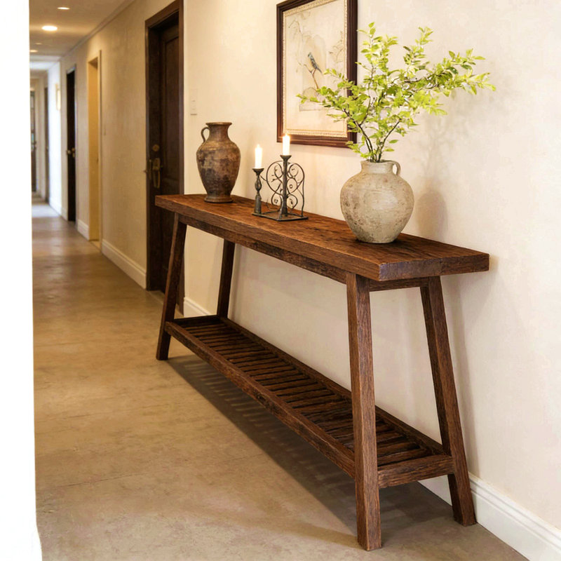 Canapé à 2 niveaux, console, table d'appoint, Brun