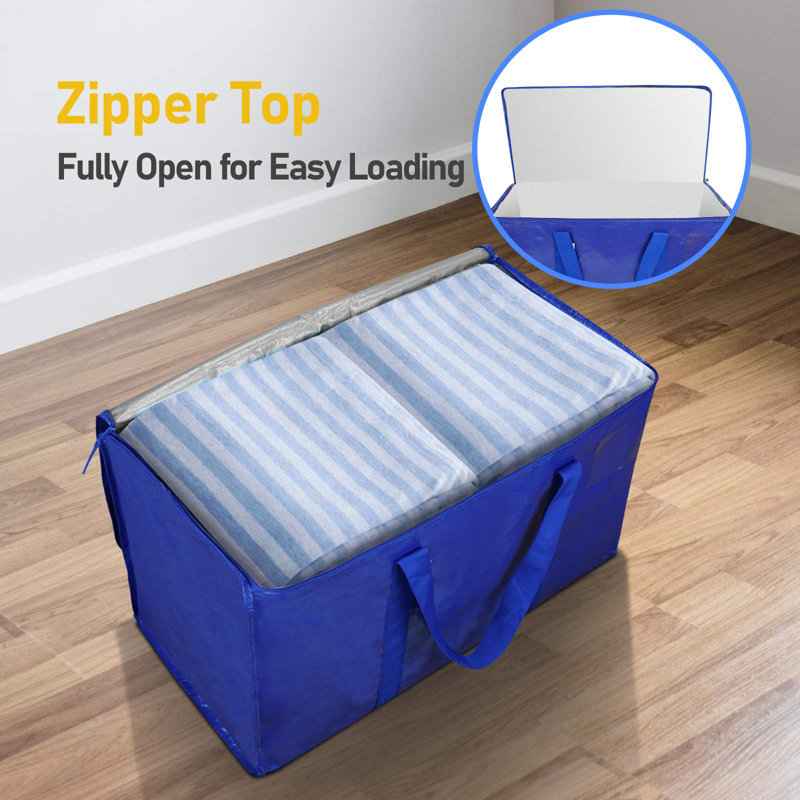Extra Large Moving Bags With Zippers & Carrying Handles, Heavy-Duty Storage Tote Moving Boxes For Space Saving,(Blue/8 PCS)