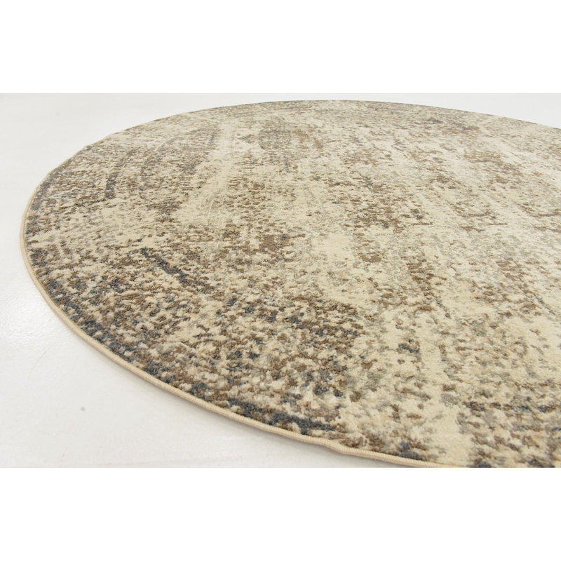 Tapis crème à motif abstrait Tobitha, Rond 8 pi
