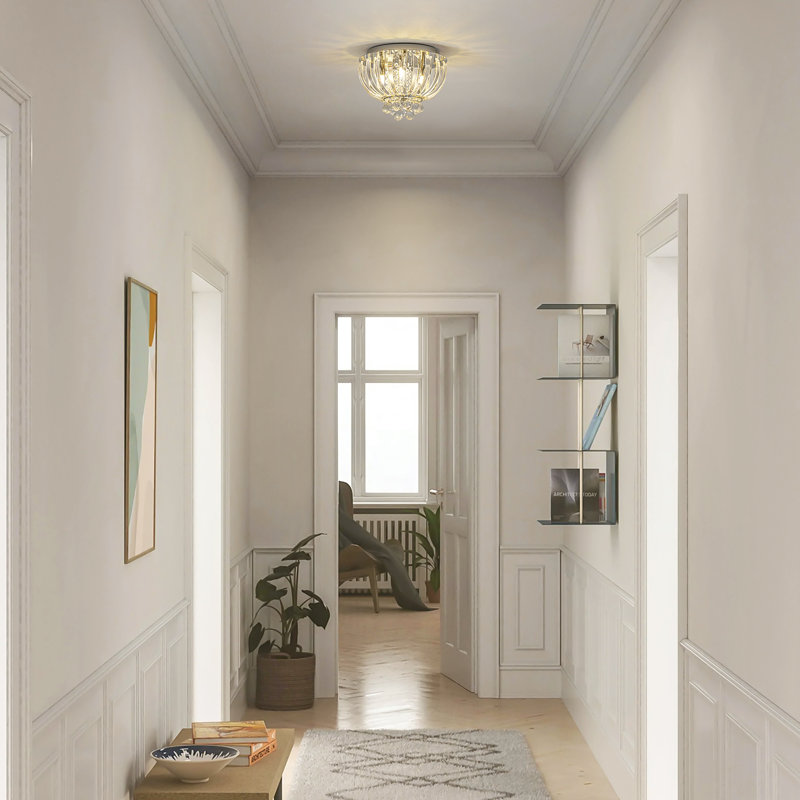 3-Light 11.8 in. Modern Round Glam Crystal Flush Mount