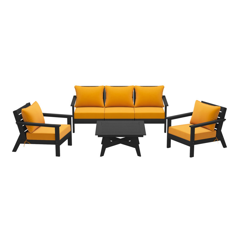 6-Piece Deep Seating Set, Black, Yellow
