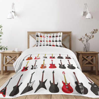 Ambensonne Guitar Bedspread Instruments Acoustic White Black