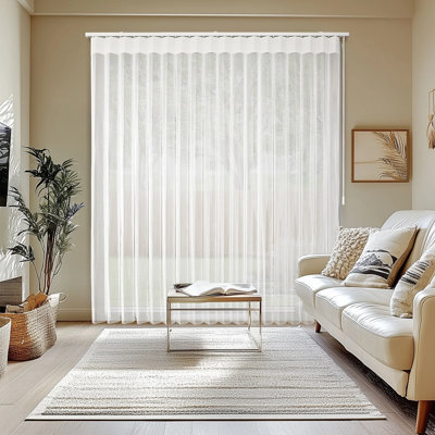 Cordless White Sheer Vertical Blind for Large Windows and Sliding Glass Doors – Light Filtering