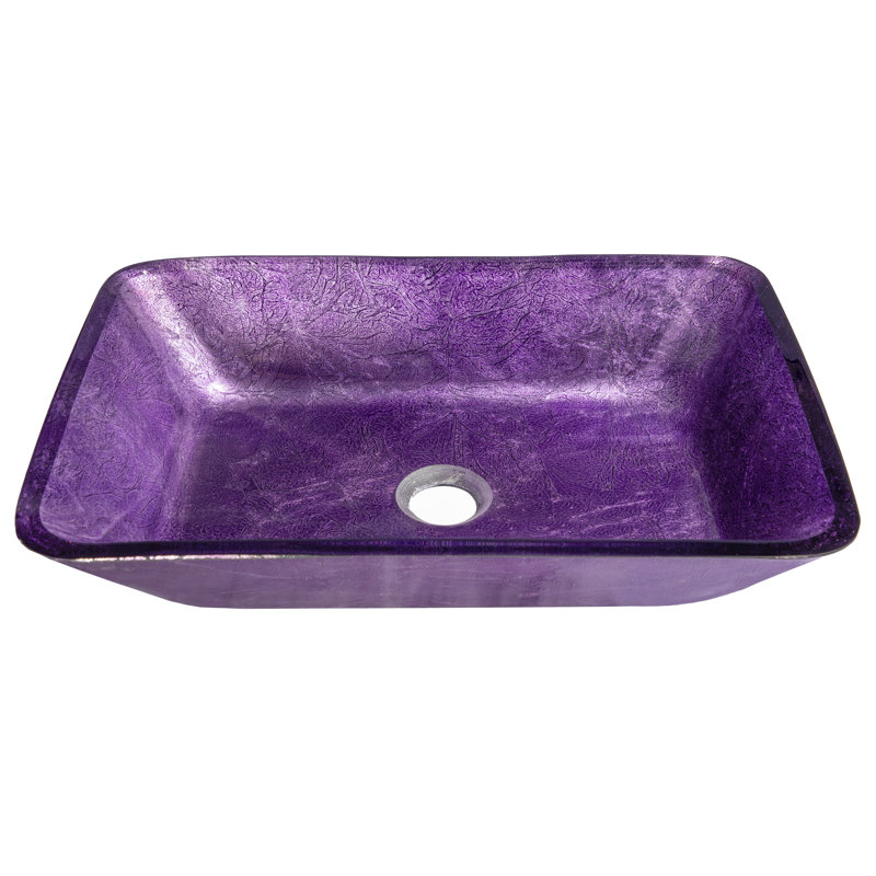 Lavabo de salle de bain rectangulaire en verre mauve peint à la main