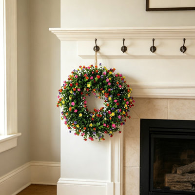 Couronne de porte d'eucalyptus rose de couleur mélangée, couronne florale intérieure intérieure pré-décorée toutes saisons