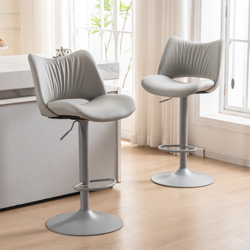 Guzzi Swivel Adjustable Height Bar Stool Modern Counter Stool Faux Leather Barstools With Metal Frame, Gray