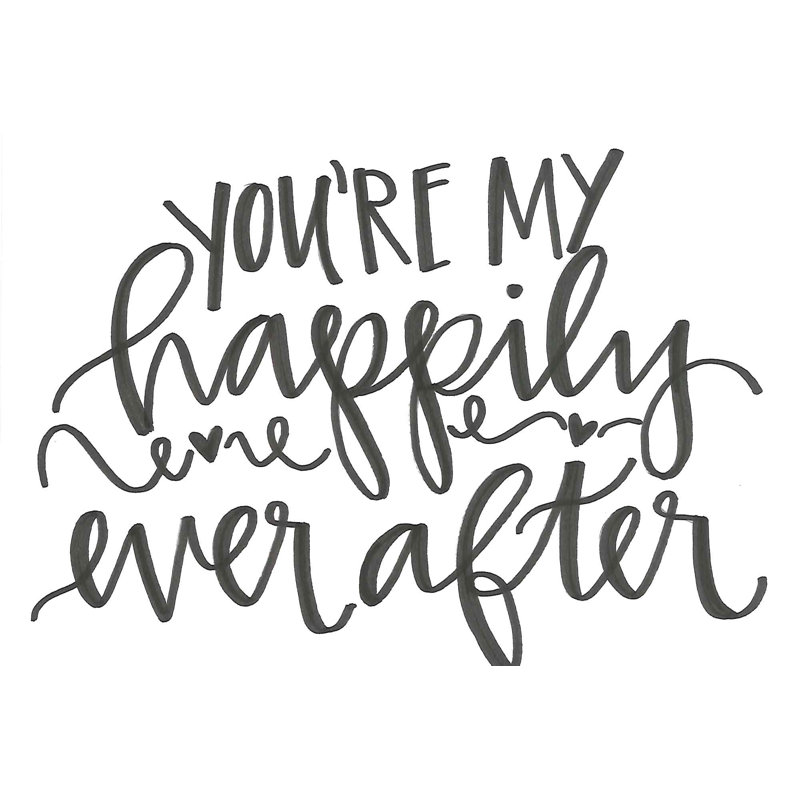You're My Happily Ever After Grey Script - Wrapped Canvas Art Prints, 30cm H x 46cm W