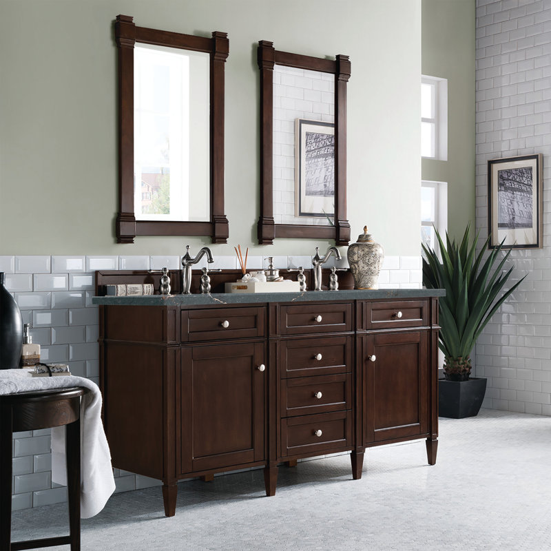 Brittany 60'' W Double Vanity, Burnished Mahogany, Parisien Bleu, 8" Widespread