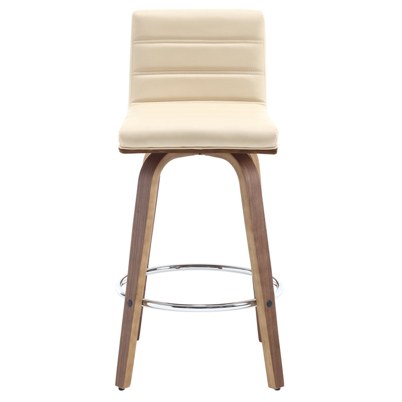Tabouret pivotant rembourré Bomia avec structure en bois massif et dossier en similicuir en L, Crème, crème