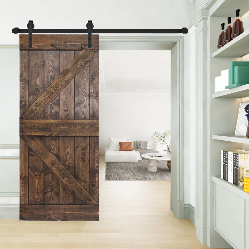 K Style Dark Walnut Solid Wood Sliding Barn Door Slab, 38" x 84"