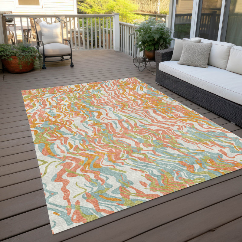 Tapis beige intérieur / extérieur lavable à la machine Chayden ACN1038, Rectangulaire 3 pi x 5 pi