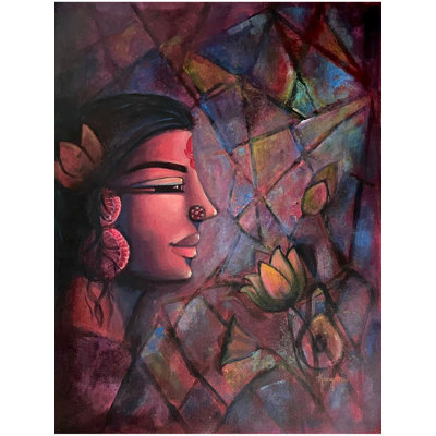 «Goddess Parvati with Lotus», peinture acrylique sur toile par Kangana Vohra