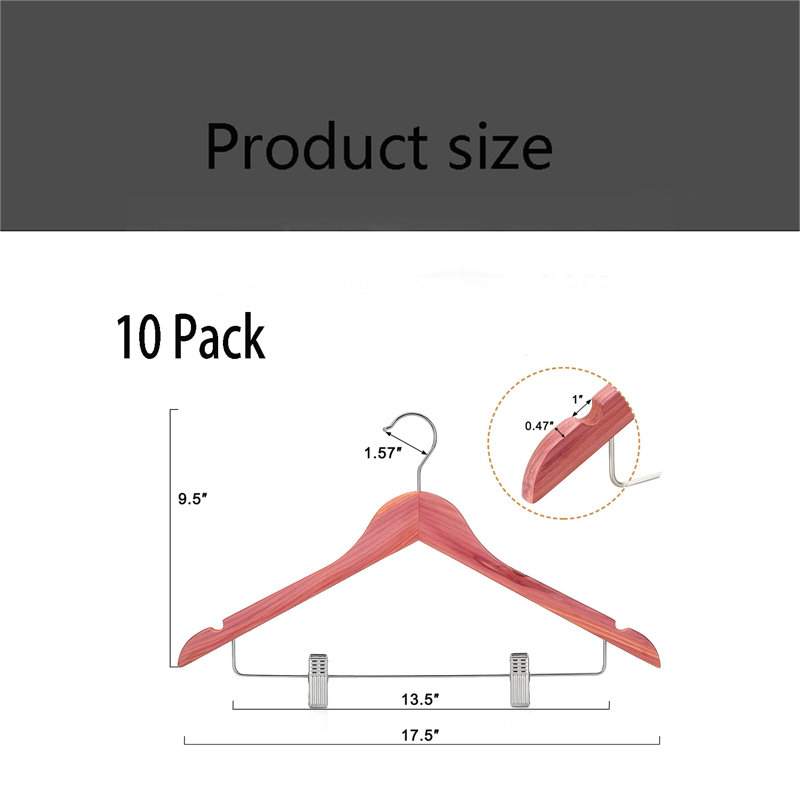Premium Wooden Hangers With Adjustable Metal Clips & 360° Swivel Hook – 10-Pack, 10