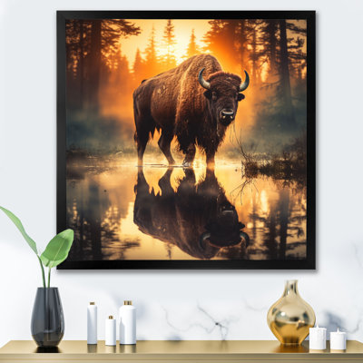 " Orange Brown Double Exposure Buffalo I " Mixed Media and Color Photography Print