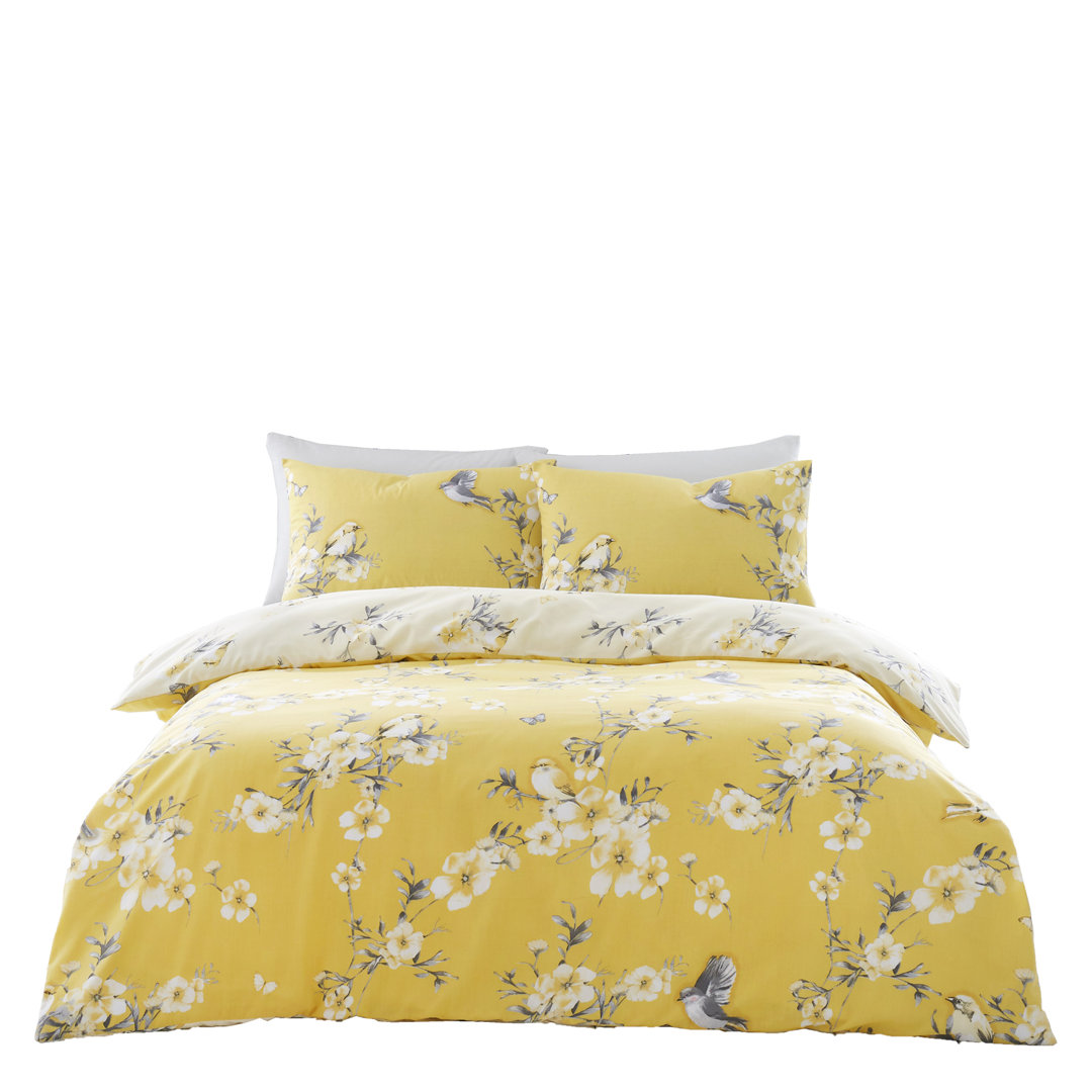 Birdie Blossom Duvet Cover and Pillowcases Set, Polycotton, Machine Washable, Soft Yarn Bedding