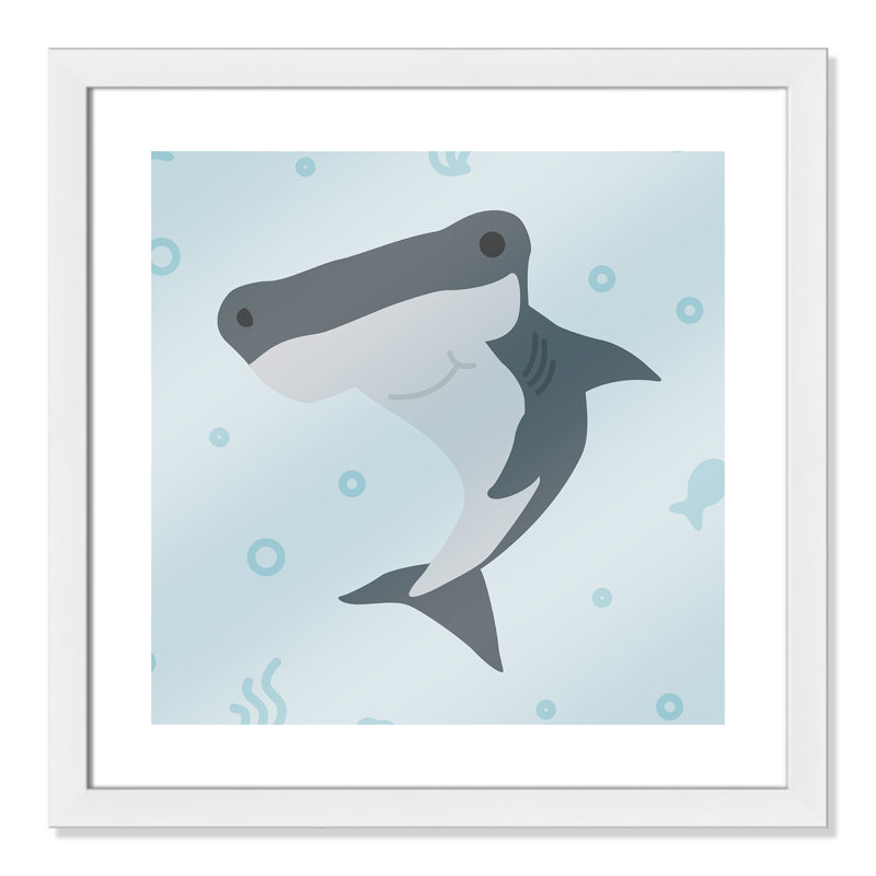 Impression sur papier Happy Hammerhead, H 22,5 po x l 22,5 po x P 0,6 po, Encadré plat blanc
