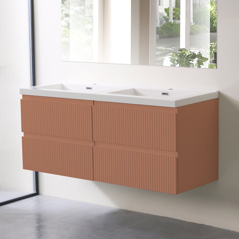 Meuble-lavabo flottant à double cuve, Orange