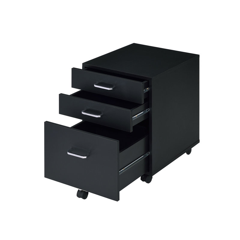Bowden Contemporary 3-Drawer Rectangular File Cabinet with Wheels, Black