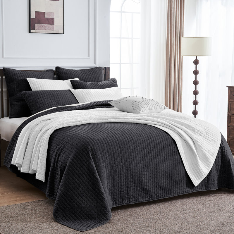 Ensemble de courtepointe en jersey 100% coton Wonderful, Courtepointe pour grand lit + 2 taies décoratives, Blanc