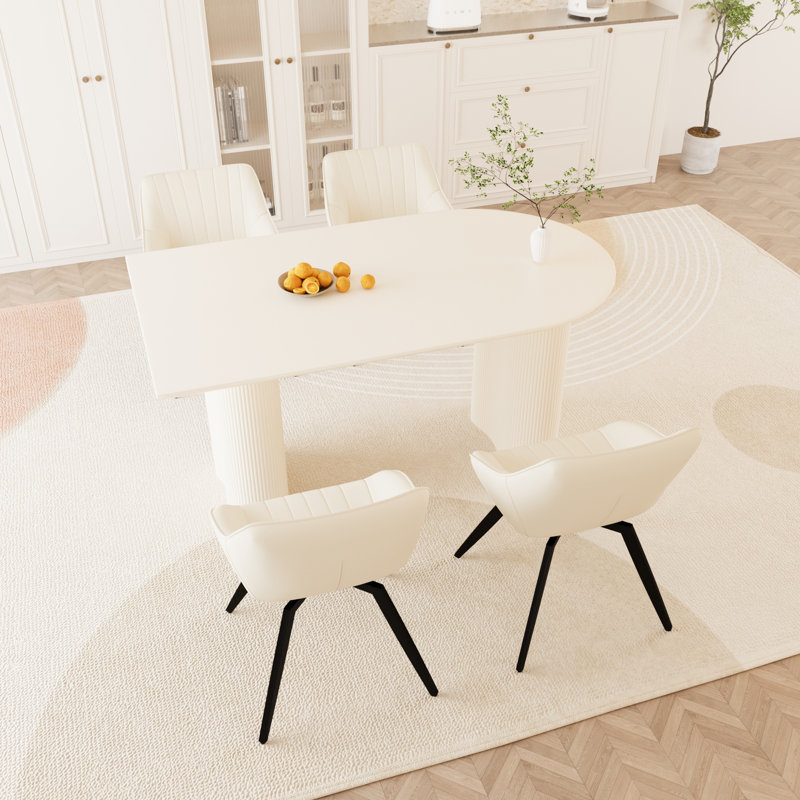 Ensemble de table de salle à manger en MDF crème moderne avec chaises en PU beige, 4 tables et chaises pour la cuisine à domicile