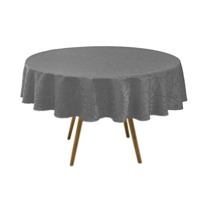 Mainis Jacquard Waterproof Thick Elegant Soft Solid Damask Branch Scroll Decorative Home Kitchen Table Cloth Liquid Repellent and Stain Resistant Tablecloth, Charcoal Grey Round 70 Inch