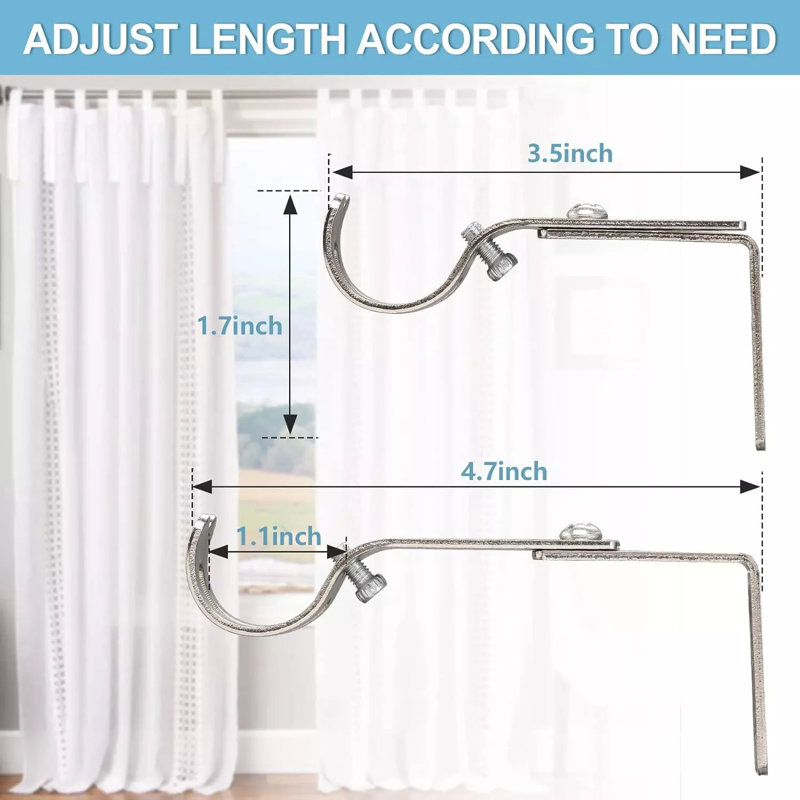4-Pack Adjustable Metal Curtain Rod Brackets for Sturdy Hanging, White
