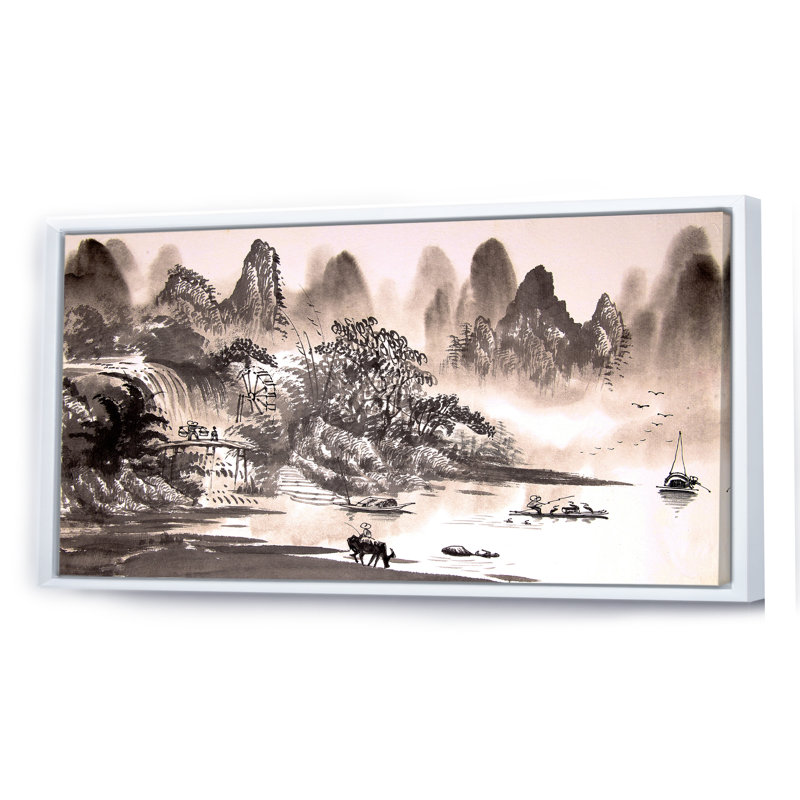 Encre de Chine, peinture sur toile IV - Peinture sur toile, H 8 po x l 12 po x P 1 po, Cadre blanc