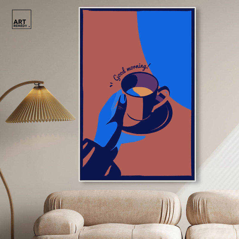 Good Morning Deco Canvas by Art Remedy, Gallery Wrapped, 37" H x 25" W, Floater Frame, Gold