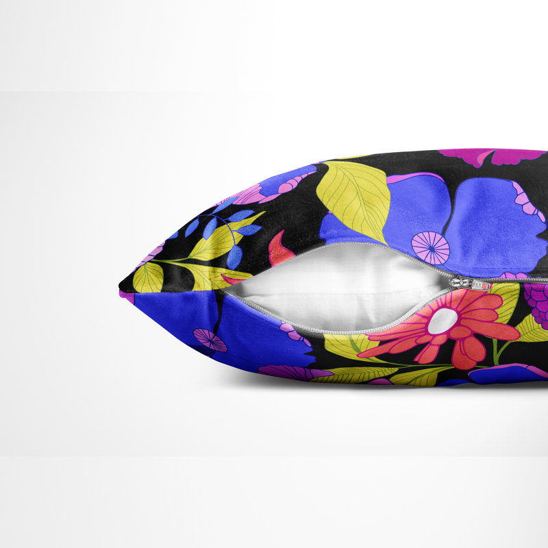 Floral psychédélique, Noir / bleu / jaune / rose / mauve à motif floral