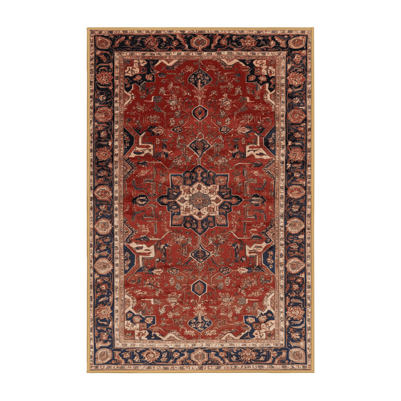 Machine Washable Persian Brown Area Rug, Rectangle 5' x 7'