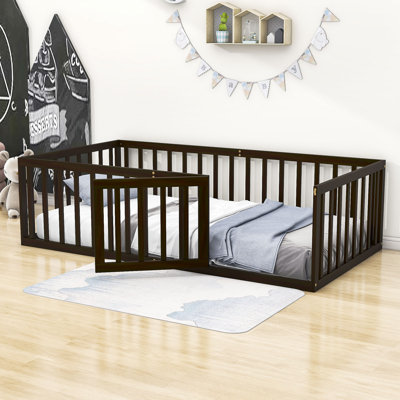 Wooden Platform Bed with Fence