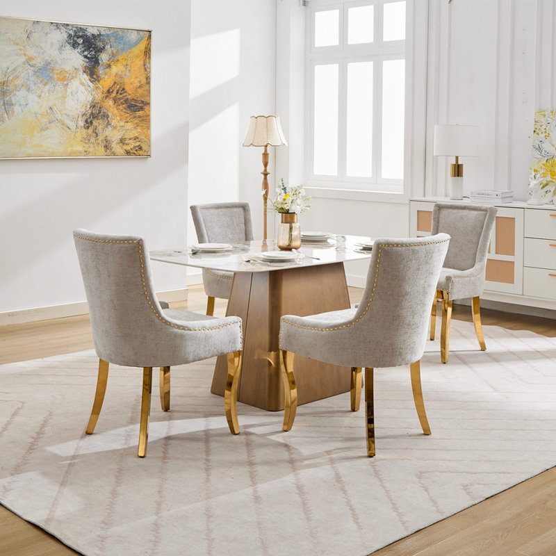 Chaises de salle à manger en chenille, Beige