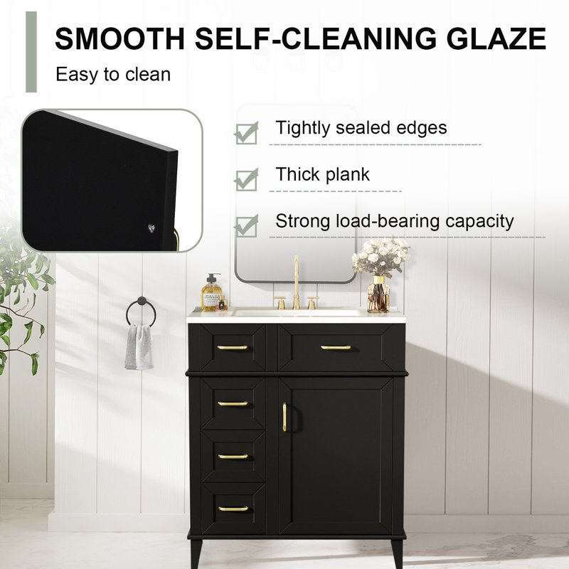 30" Bathroom Vanity With Ceramic Sink, Black