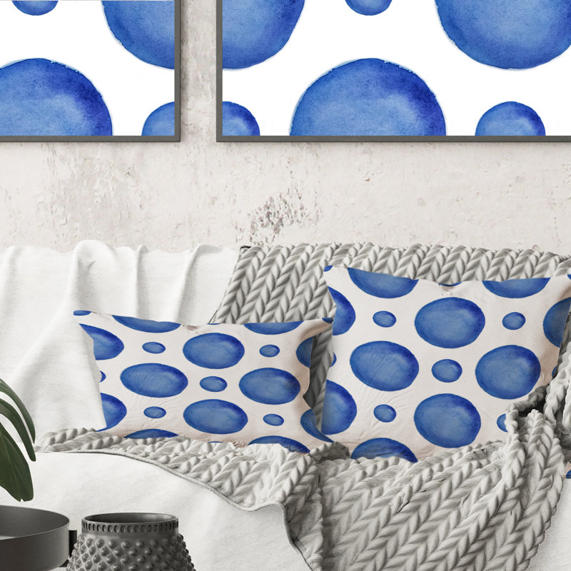 Petit et grand cercles bleus sur fond blanc II - Coussin décoratif imprimé moderne, 16 po x 16 po