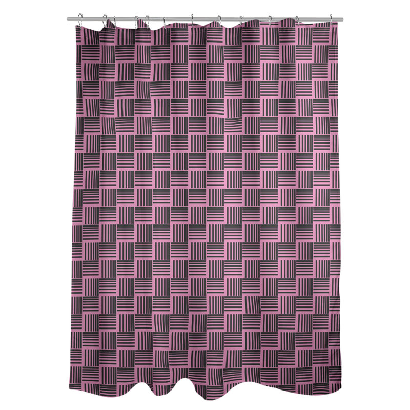 Rideau de douche simple basketweave rayures classic, Rose foncé / noir