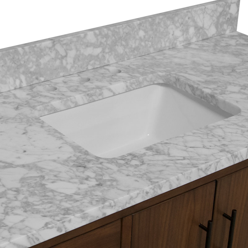 Ensemble de meuble-lavabo simple 48 po Kiara, Noyer, Marbre de Carrare