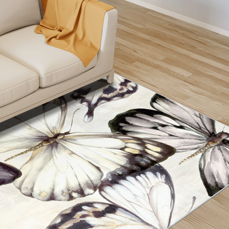 Tapis lavable à grappes de papillons, tissé à la machine, douceur céleste avec envers antidérapant