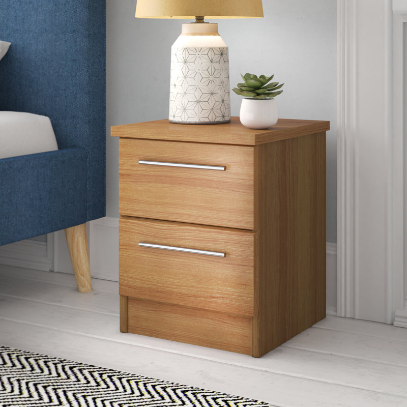 Fully Assembled Lyndale 2 Drawer Bedside Table, English Oak