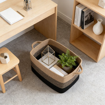 Grand panier de rangement tissé avec poignées, organisateur de corde en coton pliable pour couvertures, jouets et décoration intérieure